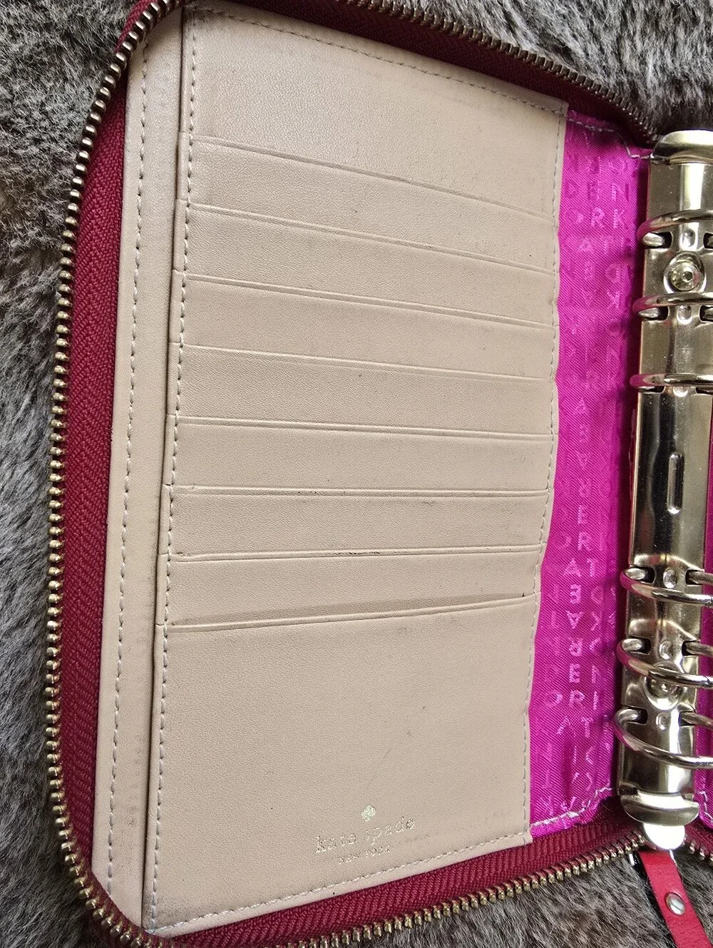 kate spade Leather Wellesley Personal Agenda Planner Cherry Red Zip Around RARE